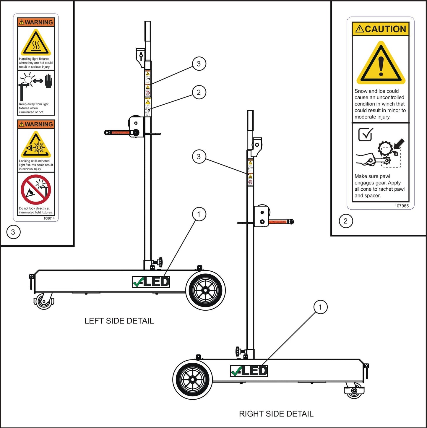 Port-A-Lite Single LED 50-60Hz English Dual Lamp LED Decal Group (3 of 3) Assembly Parts by Allmand