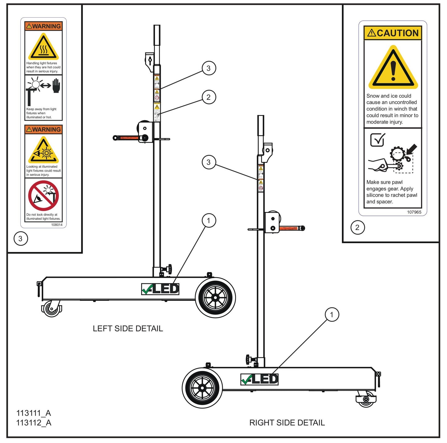 Port-A-Lite Dual LED 50-60Hz English Dual Lamp LED Decal Group (3 of 3) Parts for Portable Light Parts by Allmand