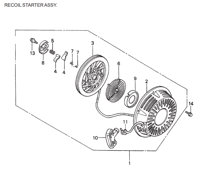 GA6HE-GA6HEA—HONDA GX340K1EDE2 ENGINE—Recoil Starter Assembly Parts By Multiquip