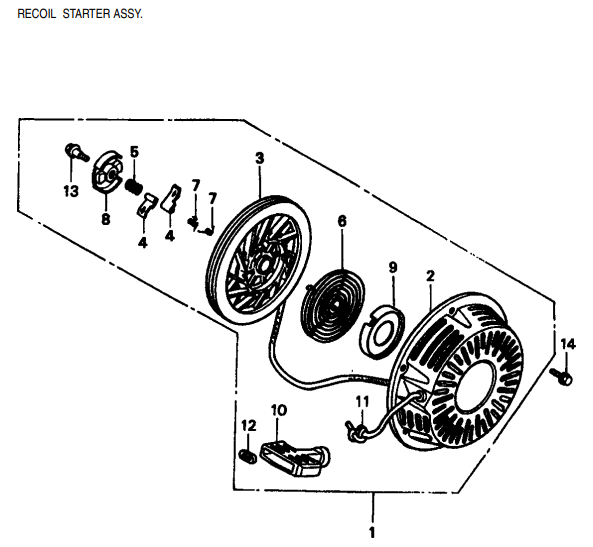GA97HZ GA-9.7 HZ —HONDA GX610K1 ENGINE — Recoil Starter Assembly Parts By multiquip