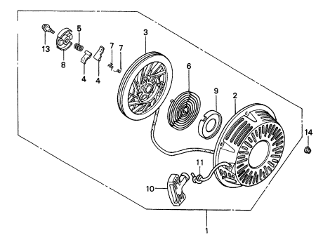 GA97HE GA9.7HE—HONDA GX610K1VD/U1VD ENGINE —Recoil Starter Assembly Parts By Multiquip