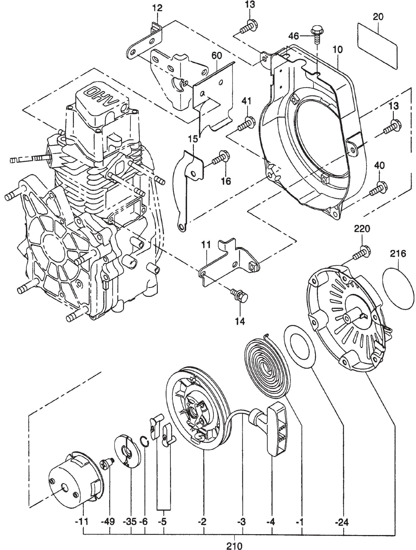 MT55F Robin EH-090D Engine Recoil Starter Assembly Parts