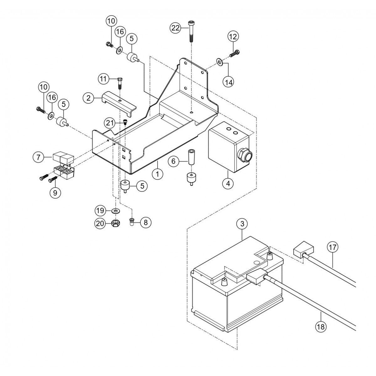 Holding Device With Battery Assembly Parts for Rammax RX1575 SN 5572980 and Above Trench Roller By Multiquip