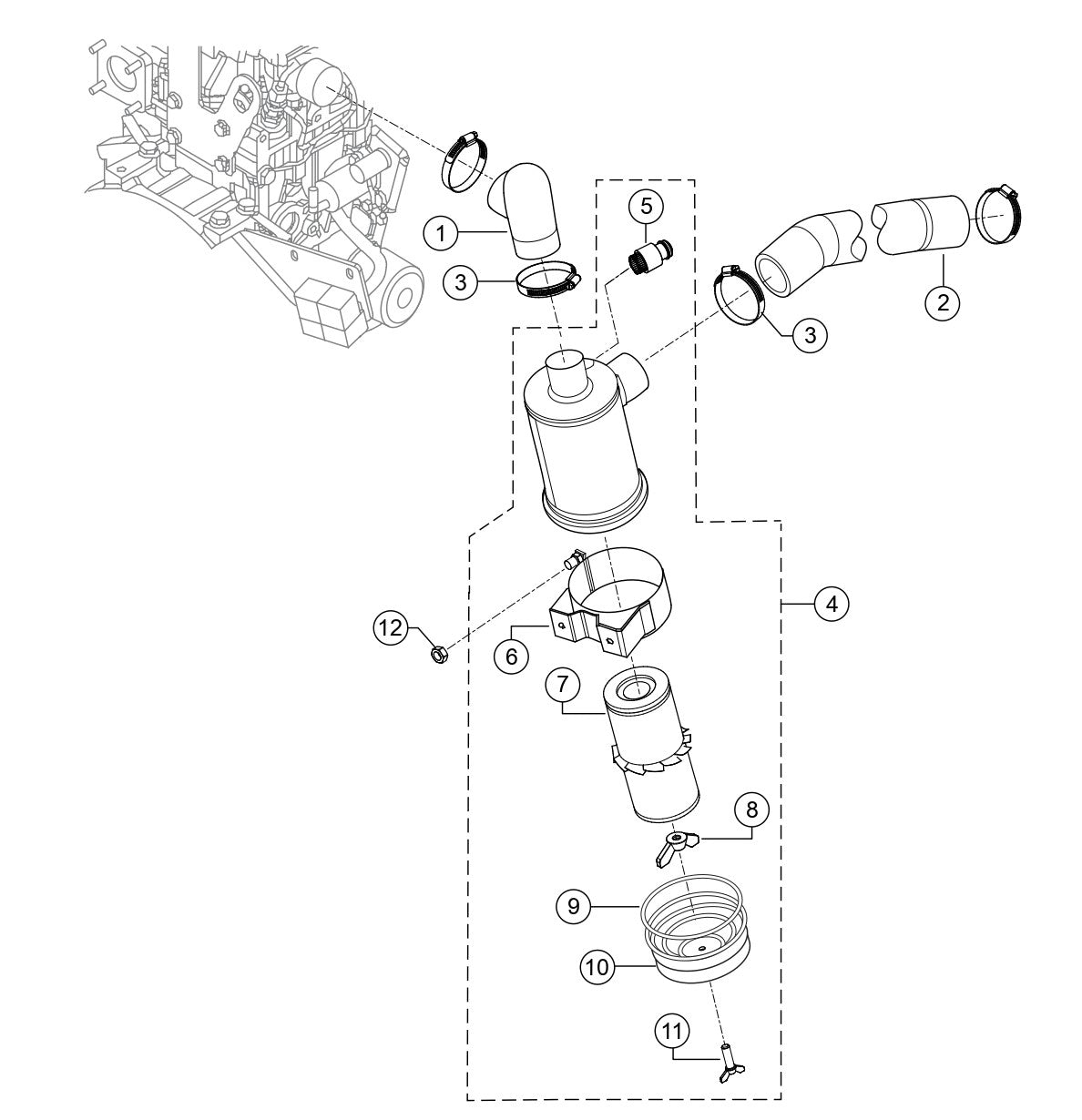 Engine Air Filter Assembly Parts for Rammax RX1575 SN 5570001 and Below Trench Roller By Multiquip