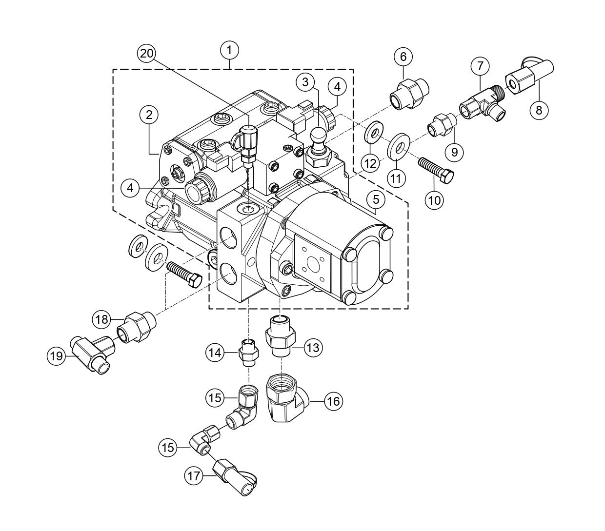 Variable Displacement Pump Assembly Parts for Rammax RX1575 SN 5570001 and Below Trench Roller By Multiquip