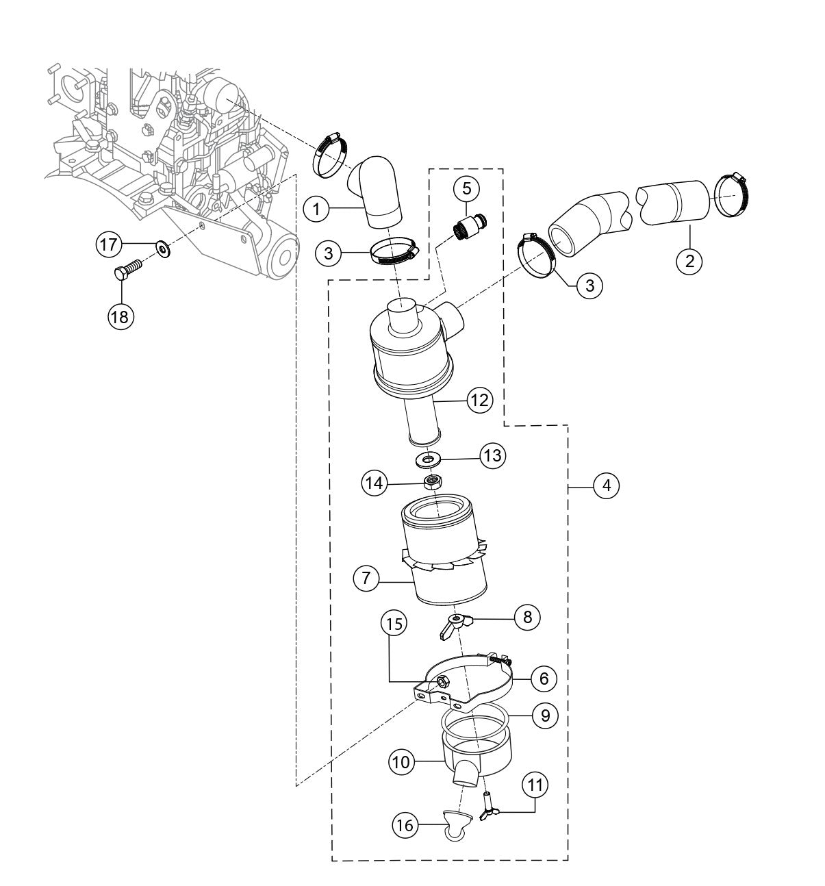 Engine Air Filter Assembly Parts for Rammax RX1575 Trench Roller with SN 5570002 to 5572979 By Multiquip