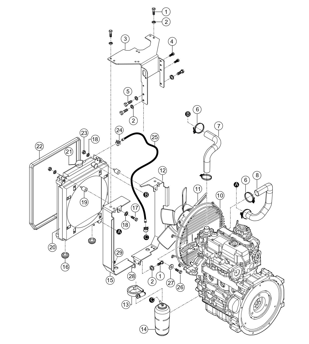 Engine Cooler Assembly Parts for Rammax RX1575 SN 5570002 to 5572979 By Multiquip