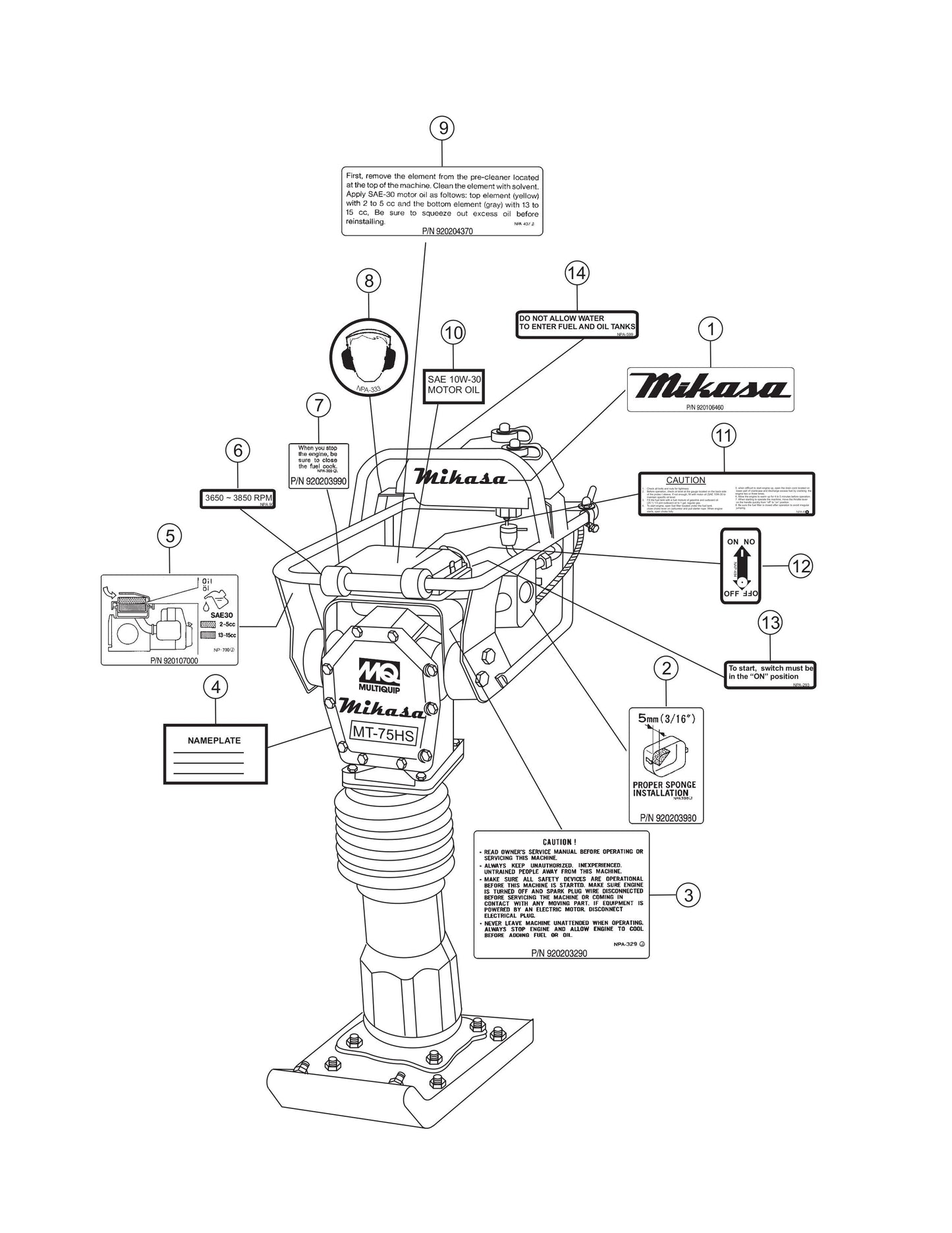 MT75HS Nameplate And Decals Assembly Parts