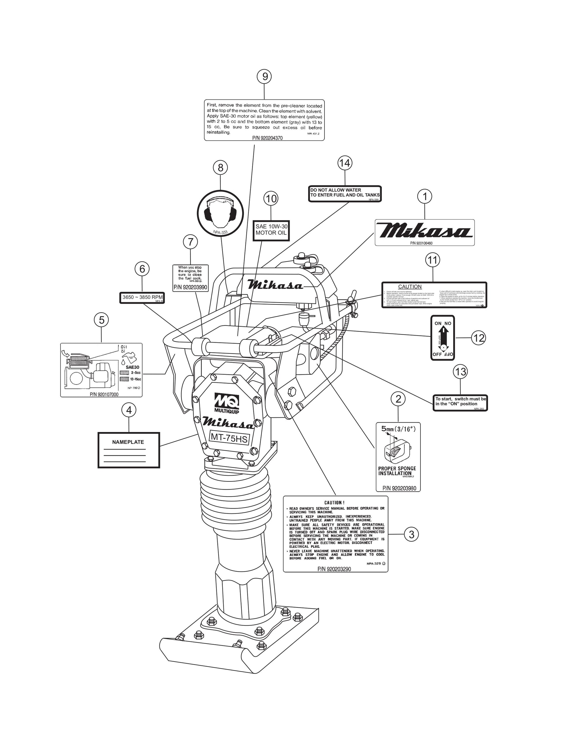 MT75HS Nameplate And Decals Assembly Parts