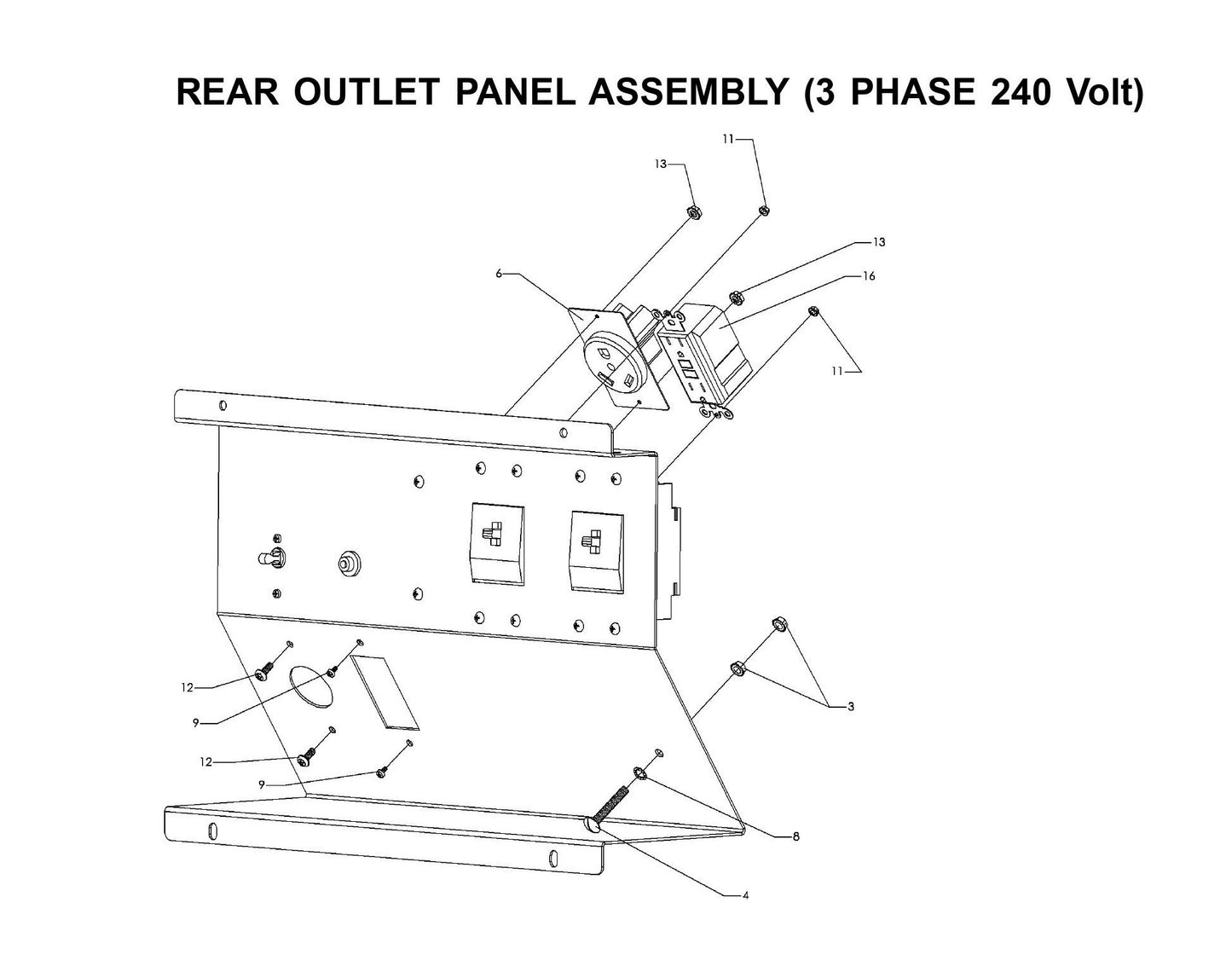 Maxi-Lite Laydown 15-20KW-Rear Outlet Panel Assembly (3 Phase 240 Volt) Fig 2 Parts By Allmand