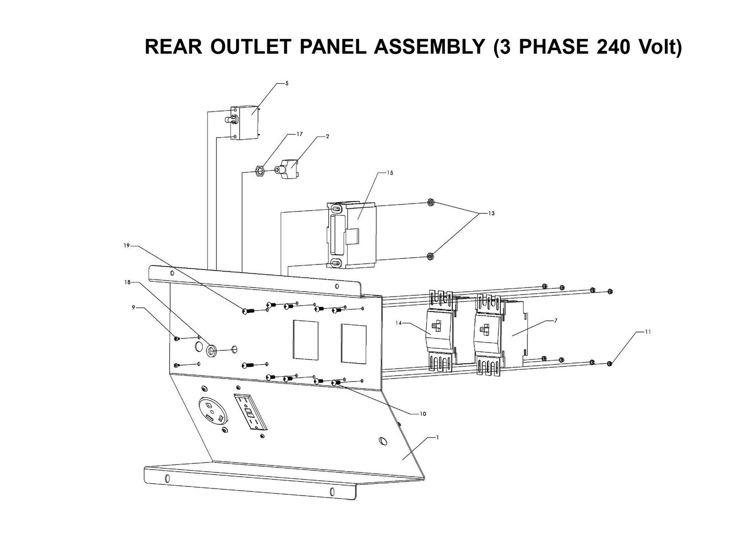Maxi-Lite 15330 and 20330-Rear Outlet Panel Assembly (3 Phase 240 Volt) Fig 1 Parts By Allmand