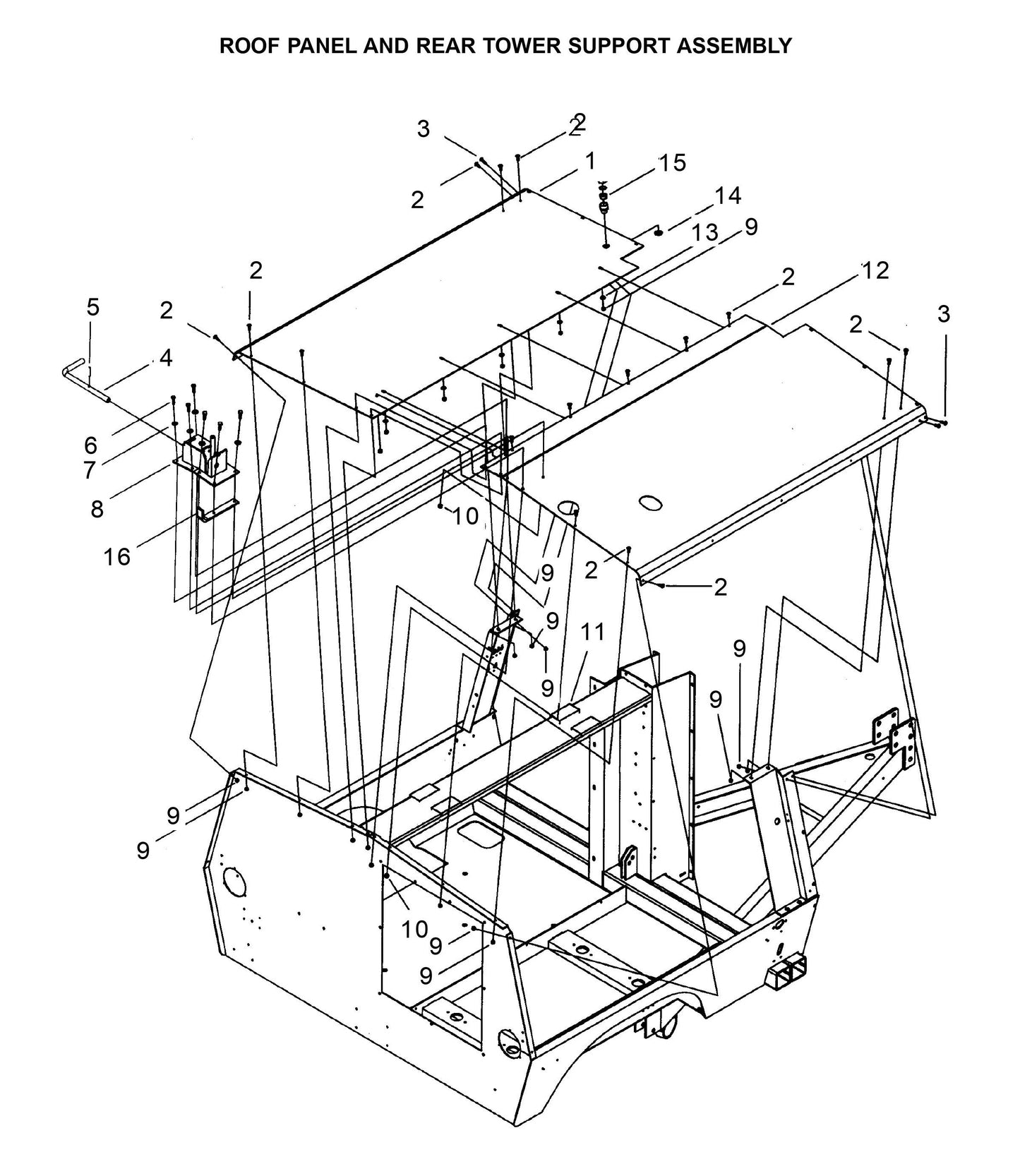 Maxi-Lite Laydown 6-8KW-Roof Panel and Rear Tower Support Assembly Parts By Allmand