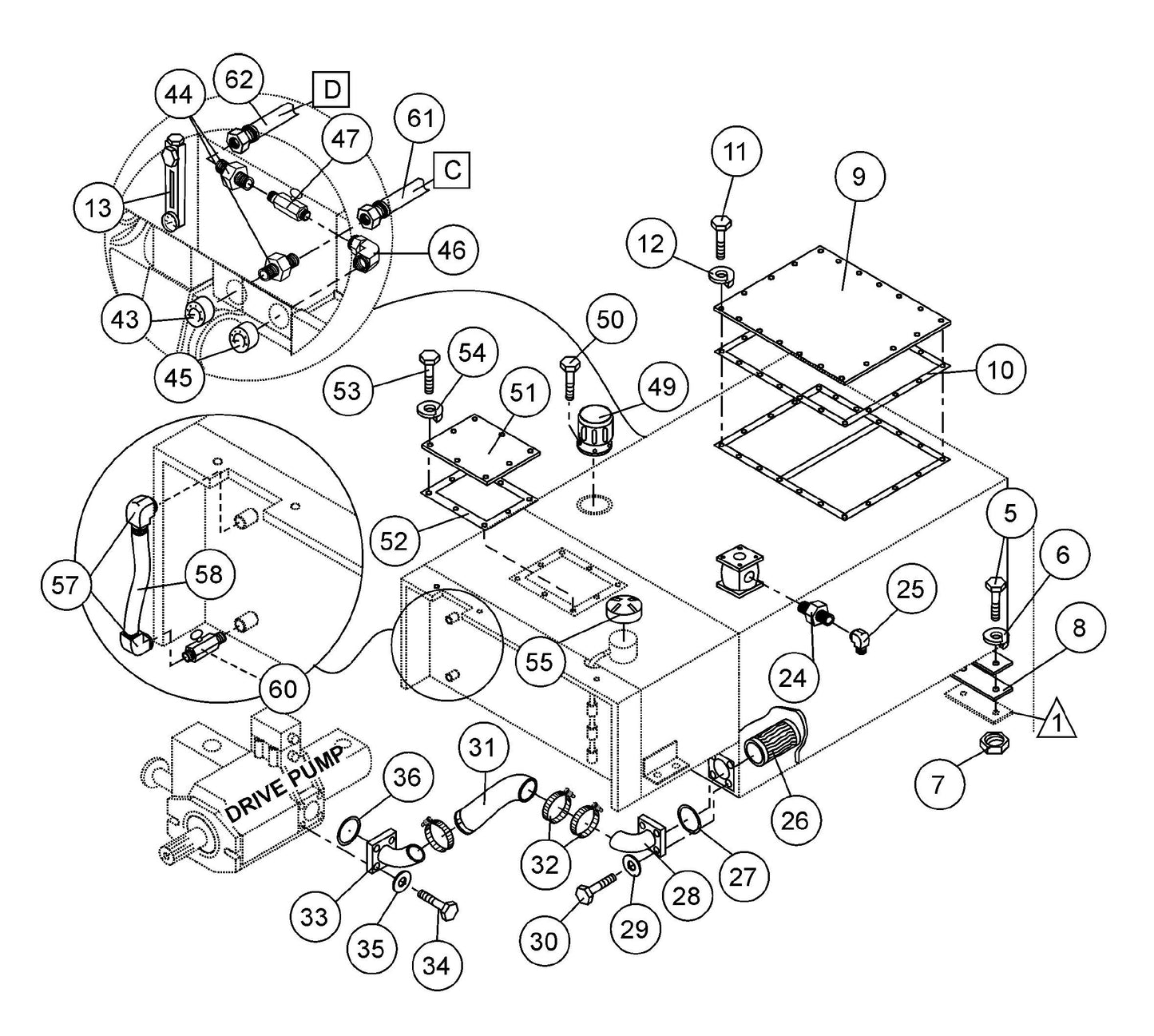 ST-45HRM Fuel and Hydraulic Tank Connections Assembly-1 Parts