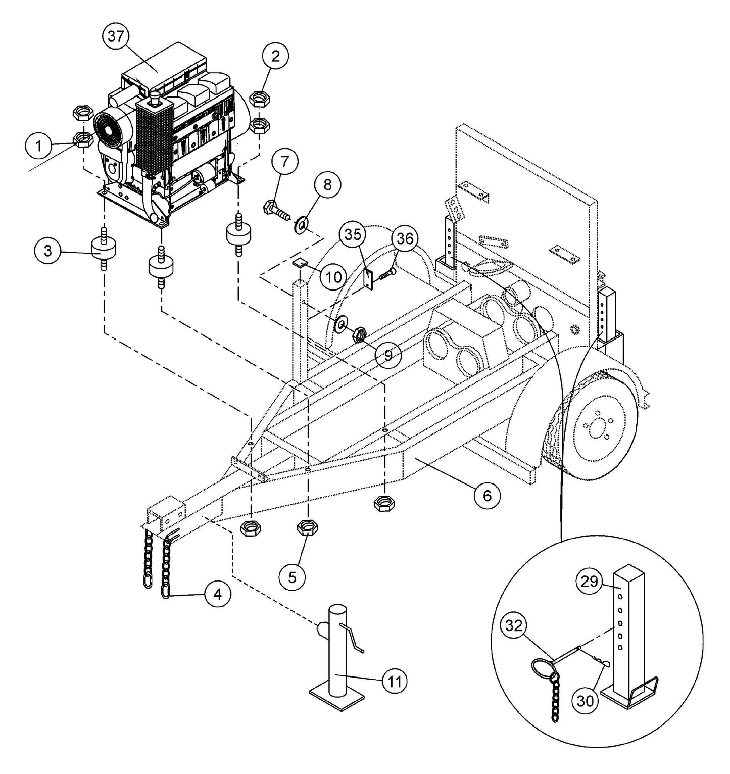 ST-45HRM Engine and Frame Assembly Parts