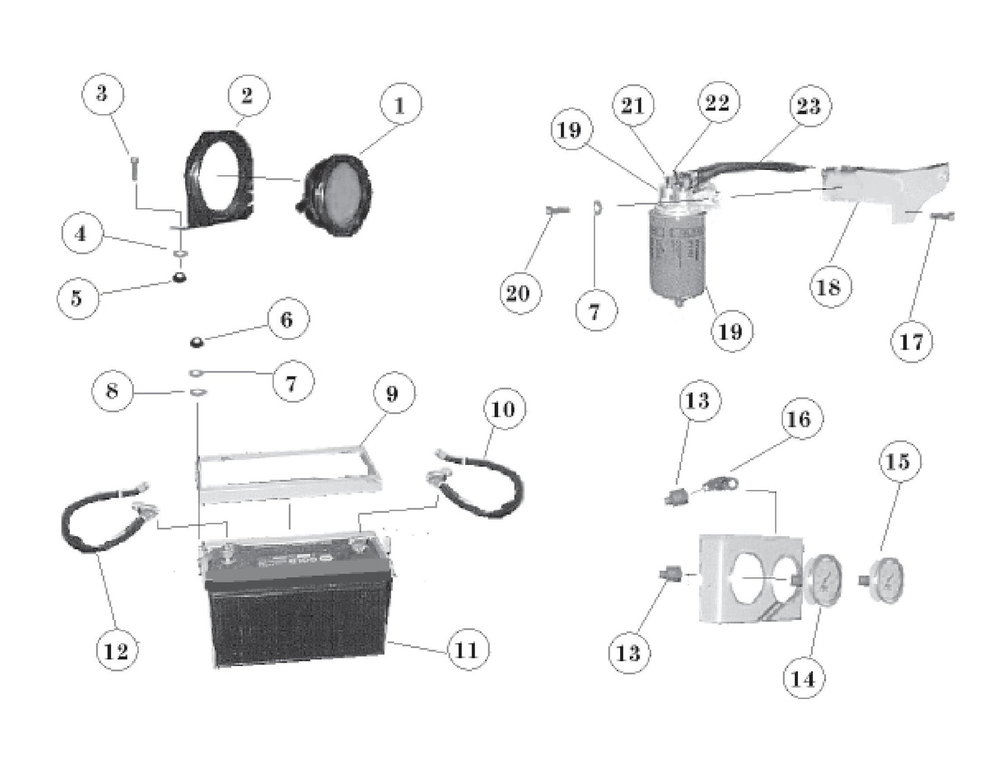 ST-70 Battery, Tail Lights, Water Separator, Gauges Assembly Parts