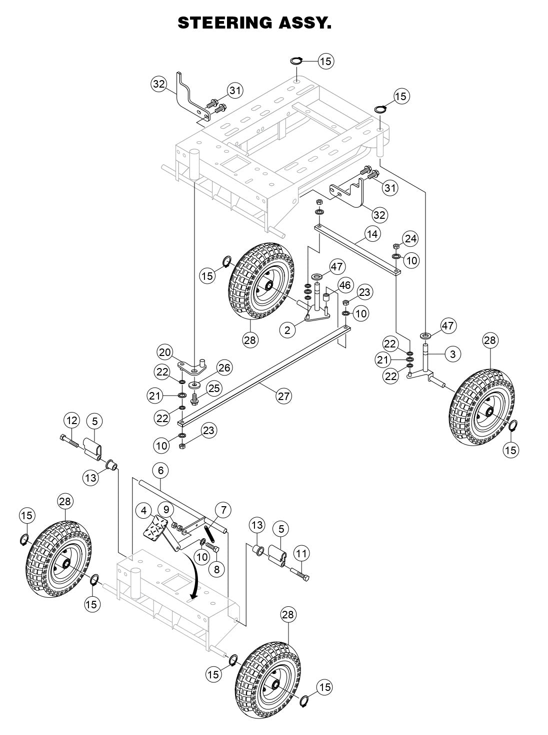 GB43LED GloBug Lighting System Steering Assembly Parts by Multiquip