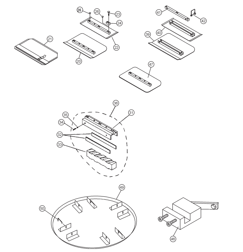 Blades & Adjustment Fixture Assembly Parts for J-Series Trowels by Multiquip Whiteman