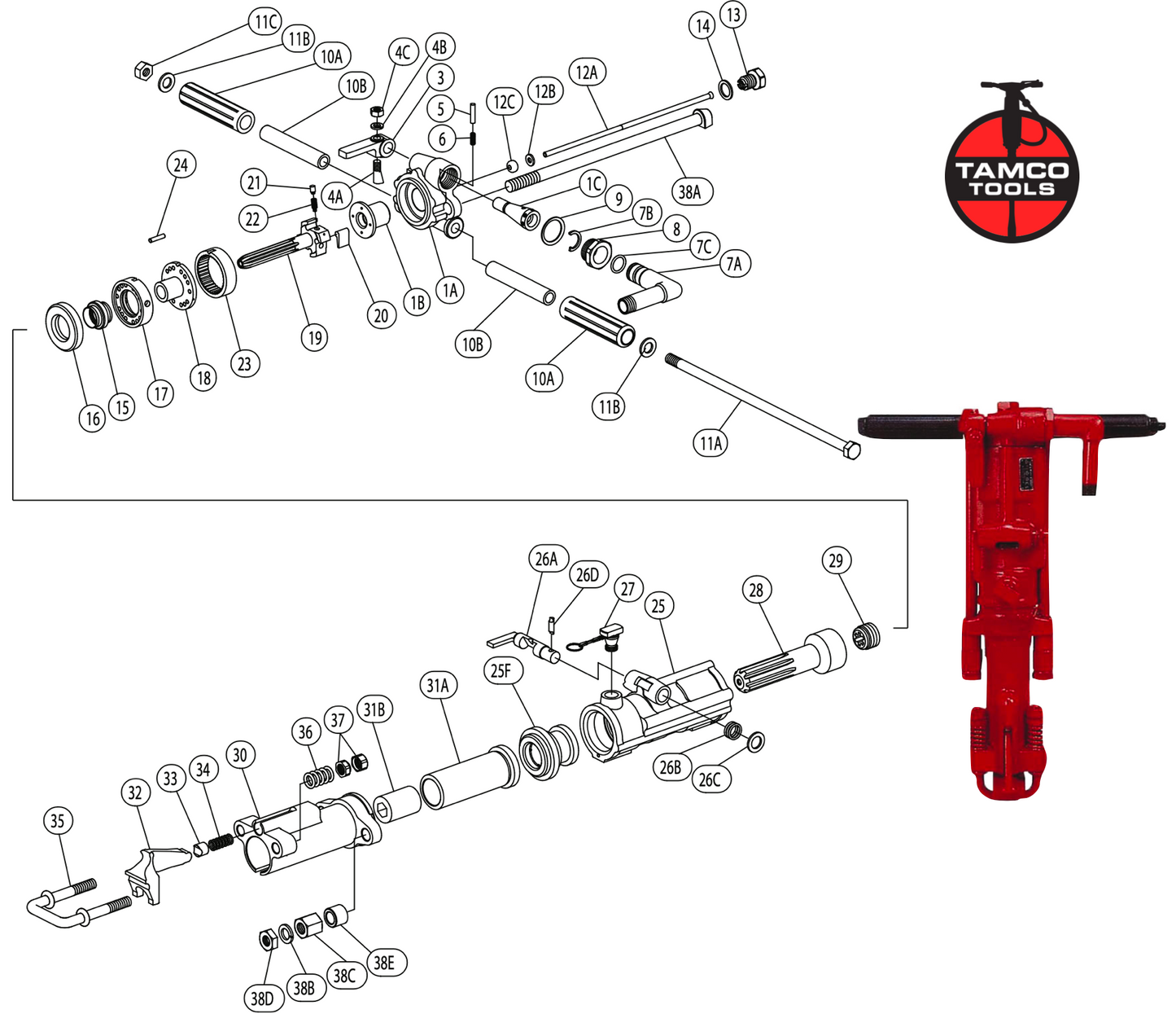 TS55 Rock Drill Replacement Parts by Tamco