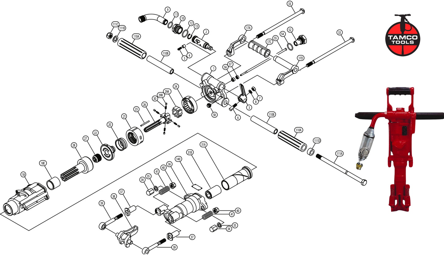 TJ20 Rock Drill Replacement Parts by Tamco