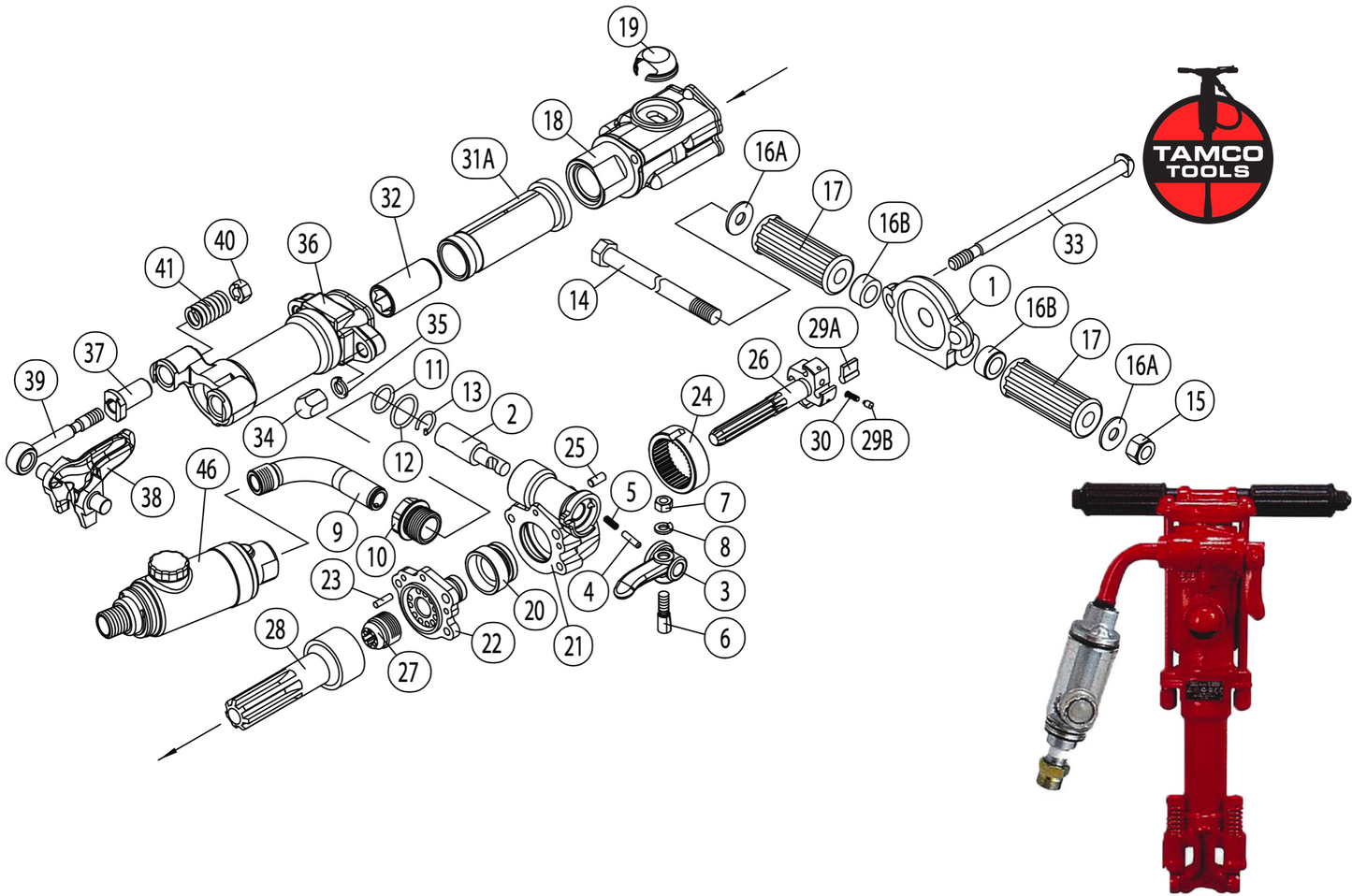 TJ15 Rock Drill Replacement Parts by Tamco