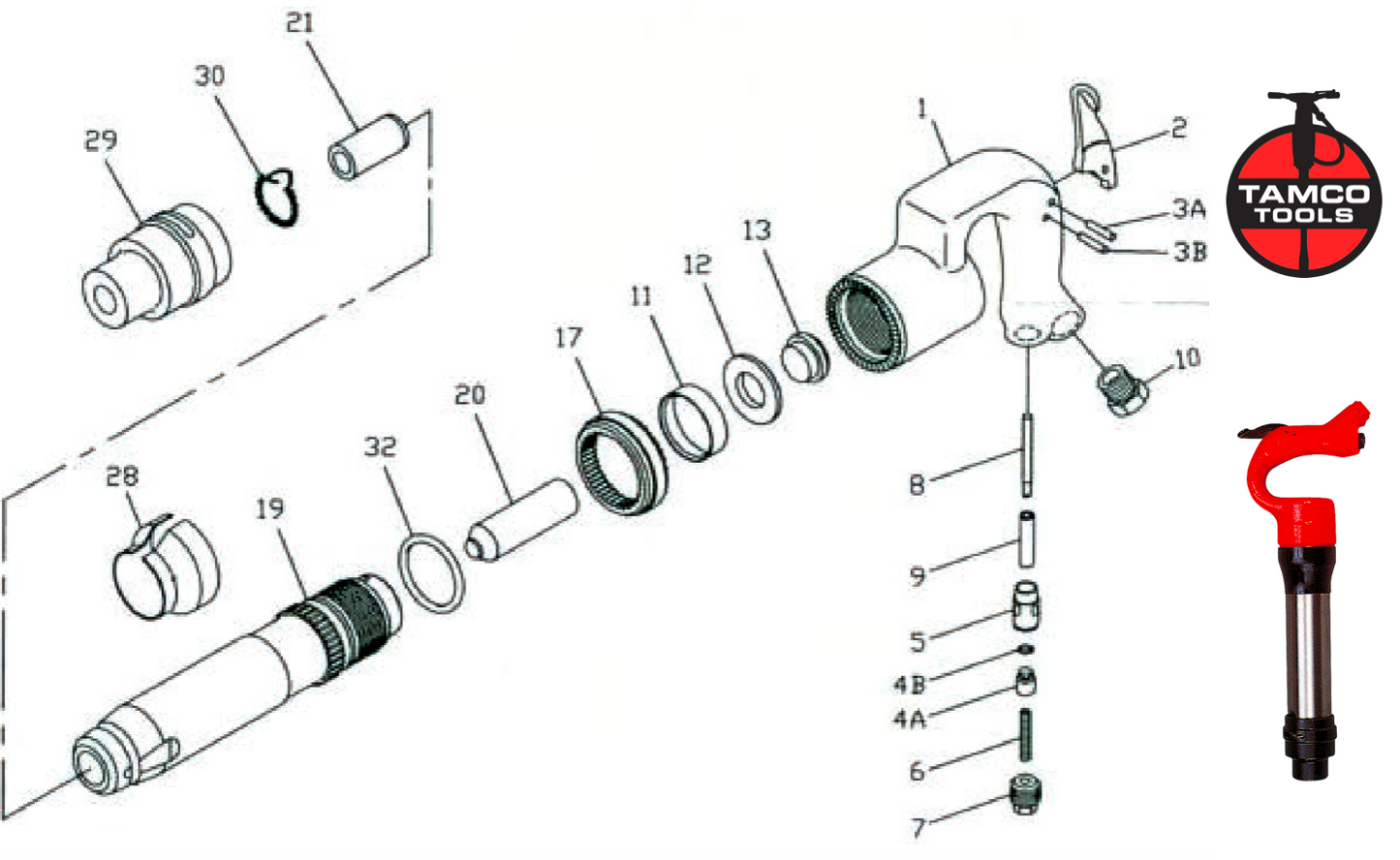 THA-2B Chipping Hammer Replacement Parts by Tamco