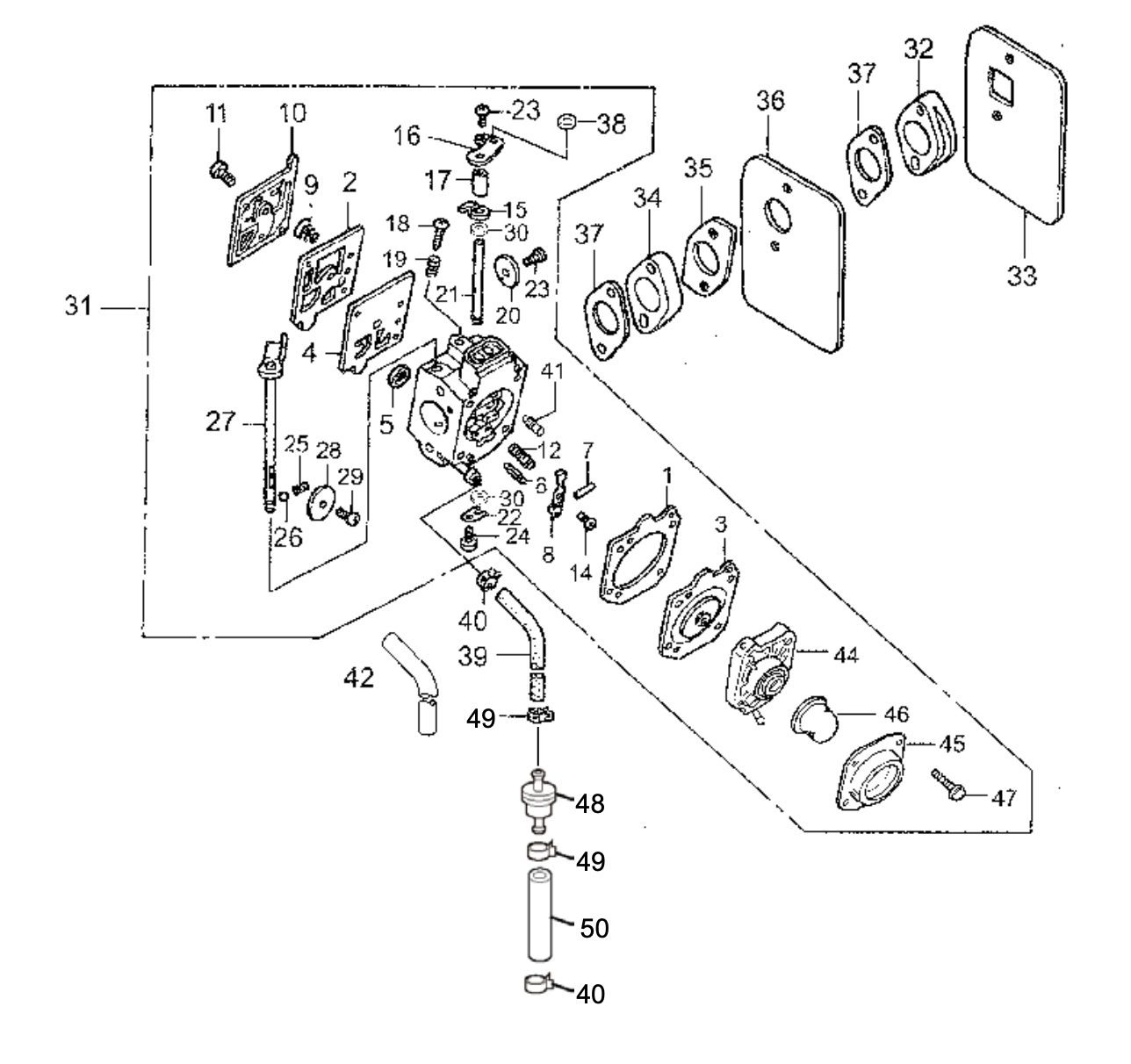 Carburetor Assembly Parts-MTX50HD Honda GX100RTKRBF Engine