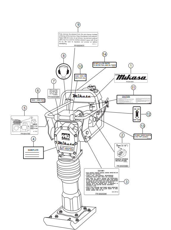MT85HS Nameplate And Decals Assembly Parts