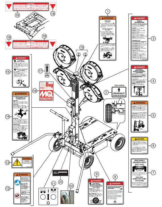 GB43LED GloBug Lighting System Nameplate And Decals Assembly Parts by Multiquip