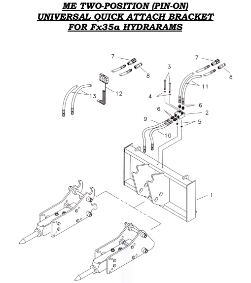 Fx35a Hydrarams ME Two-Position (Pin-On) Universal Quick Attach Bracket
