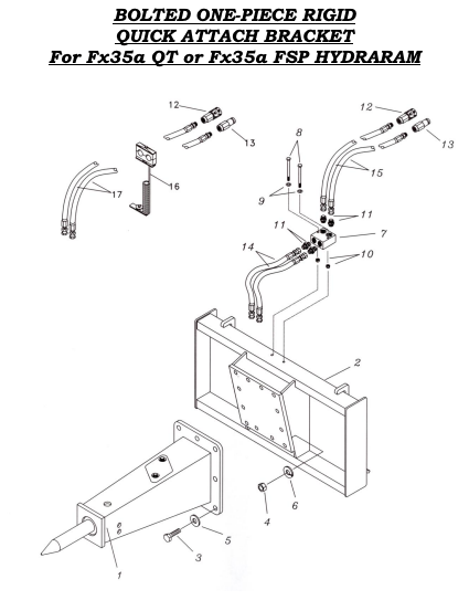 Fx35a QT or Fx35a FSP Hydraram Bolted One-Piece Rigid Quick Attach Bracket