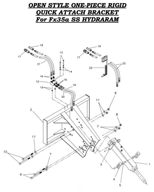 Fx35a SS Hydraram Open Style One-Piece Rigid Quick Attach Bracket