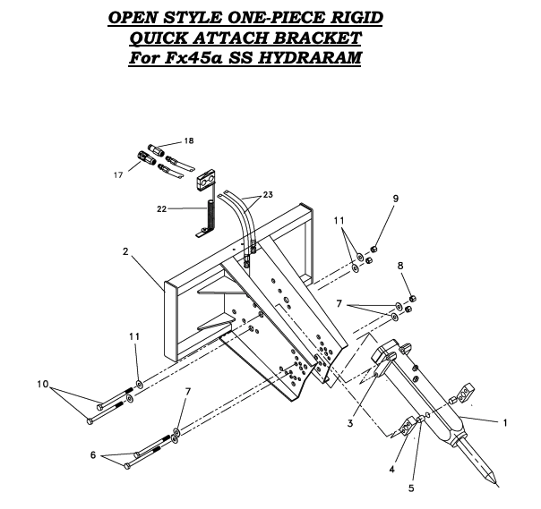Fx45a SS Hydraram Open Style One-Piece Rigid Quick Attach Bracket