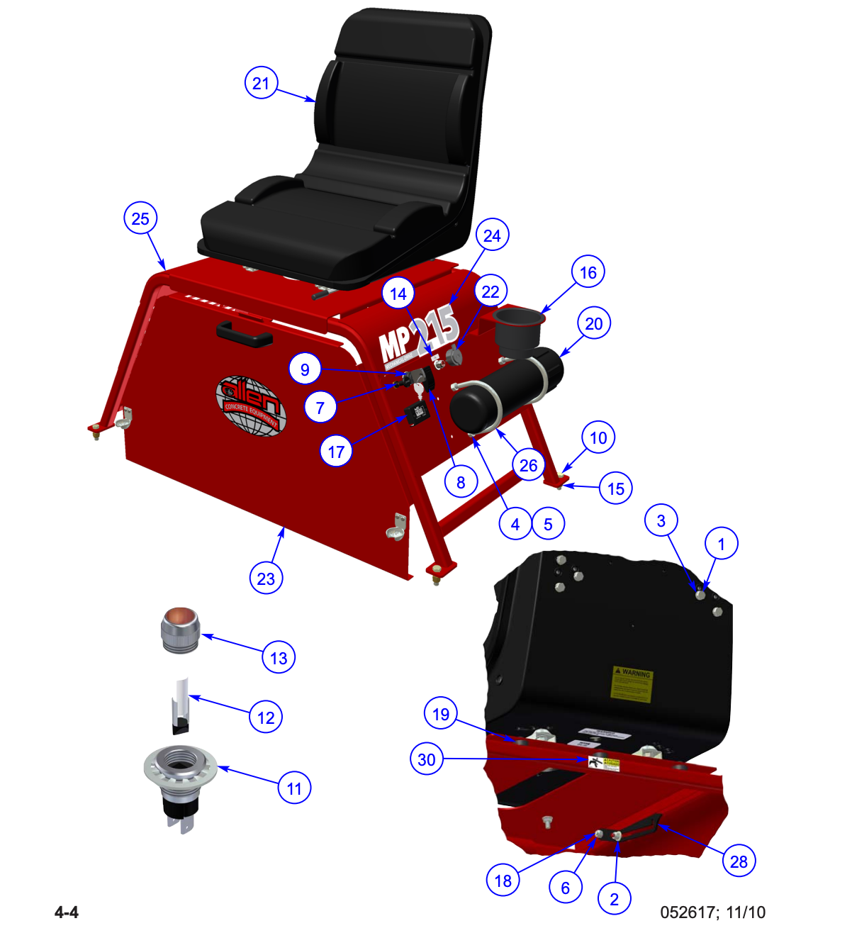 MP215 (pre 2021) Mechanical Pro Riders Seat Frame Assembly Parts by Allen Engineering