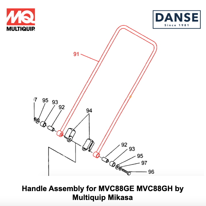Handle Assembly for MVC88GE MVC88GEW MVC88GH MVC88GHW by Multiquip Mikasa Plate Tampers 416115930 416218720