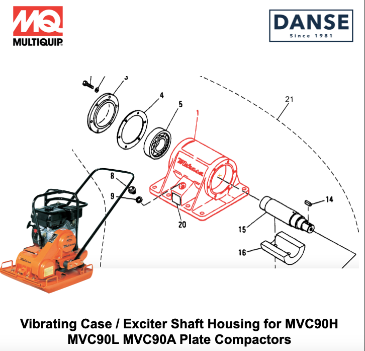 Vibrating Case / Exciter Shaft Housing for MVC90H MVC90L MVC90A Plate Compactors 408010050 408010057