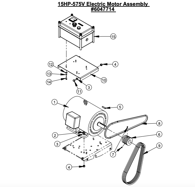 CC2500 15HP-575V Electric Motor Assembly