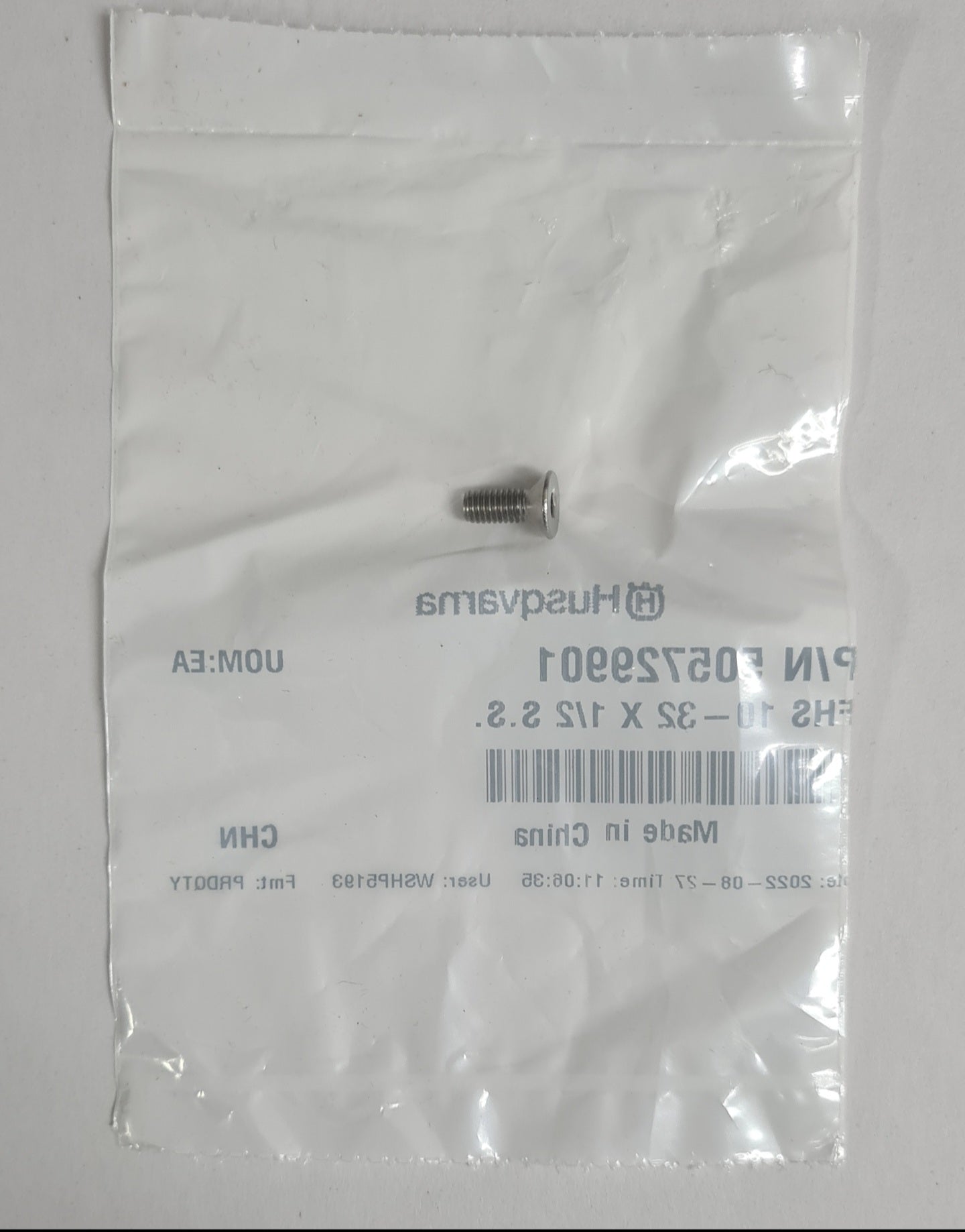 505729901 FHS 10-32 X 1/2 S.S. FOR EARLY ENTRY SAW BY HUSQVARNA