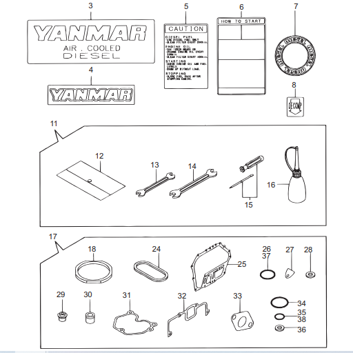 Tool, Label And Gasket Set Parts For YANMAR L100V1 MRH800DS Vibratory Rollers By Multiquip