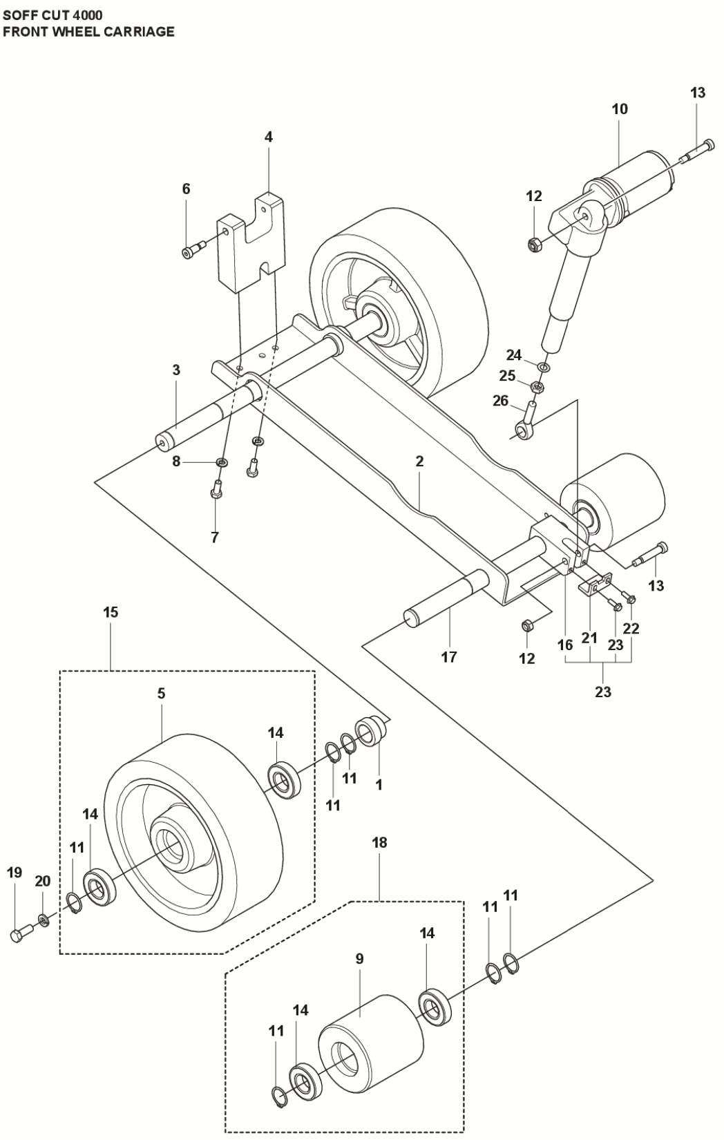 Front Wheel Carriage Parts for Soff Cut 4000 by Husqvarna