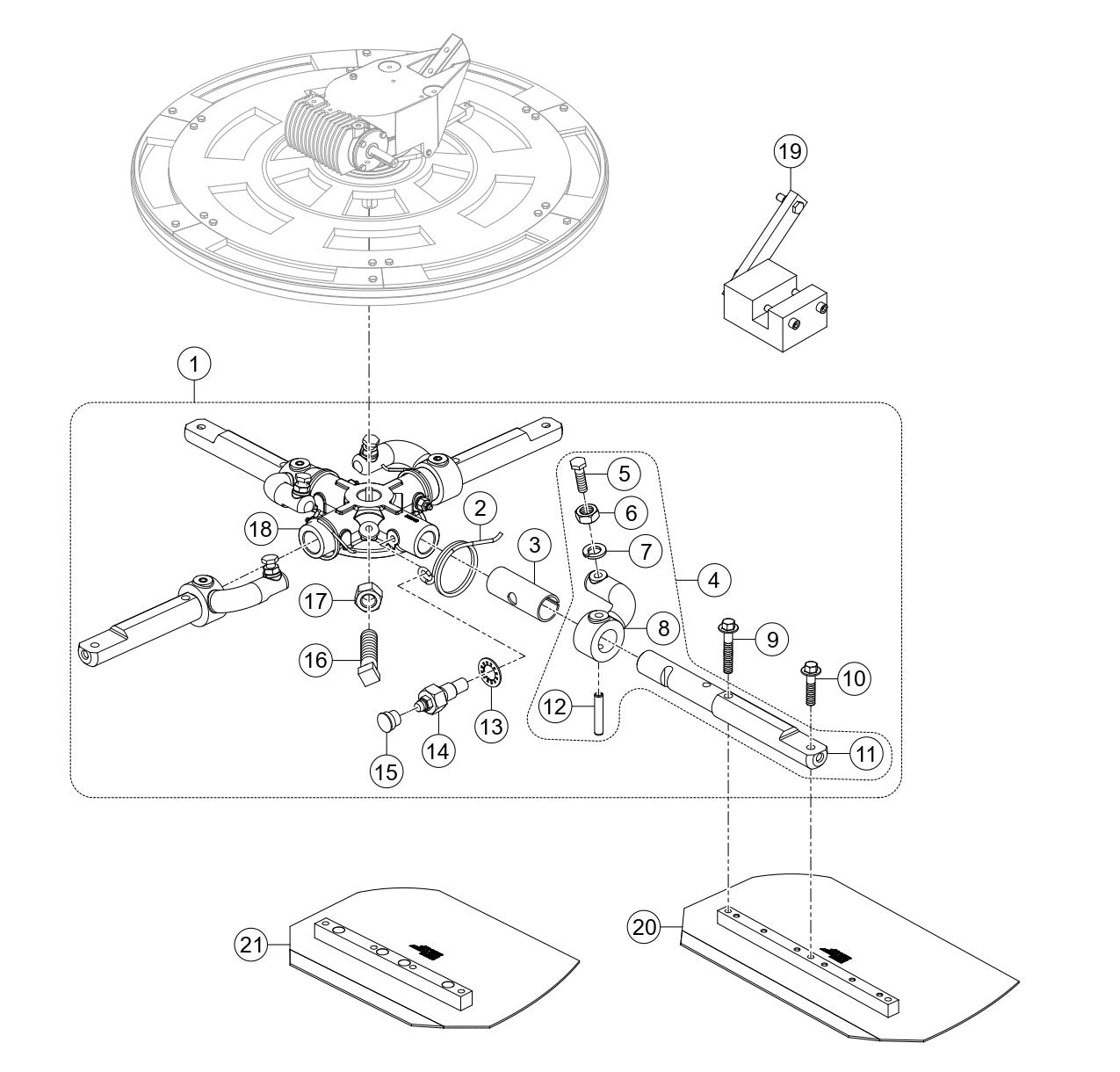 Spider Assembly Parts for J3036H55 Trowels by Multiquip Whiteman