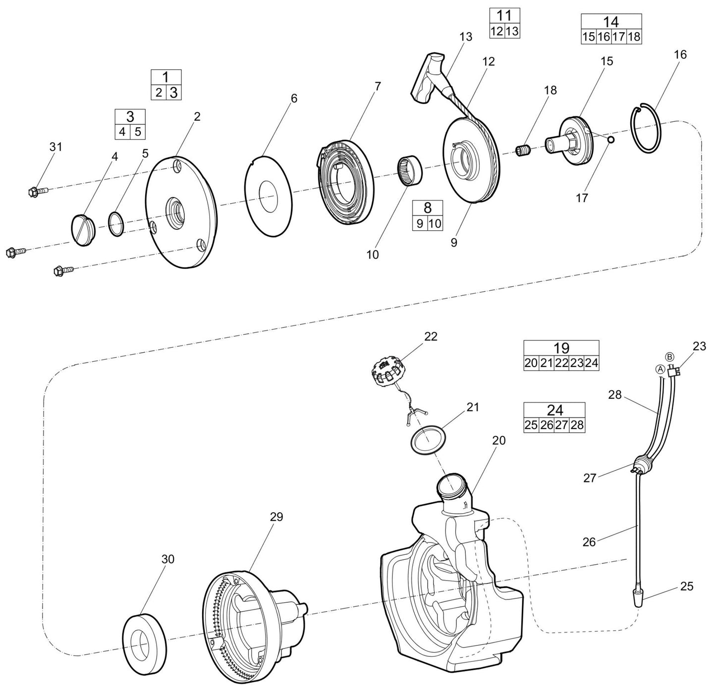 Starter cover and fuel tank