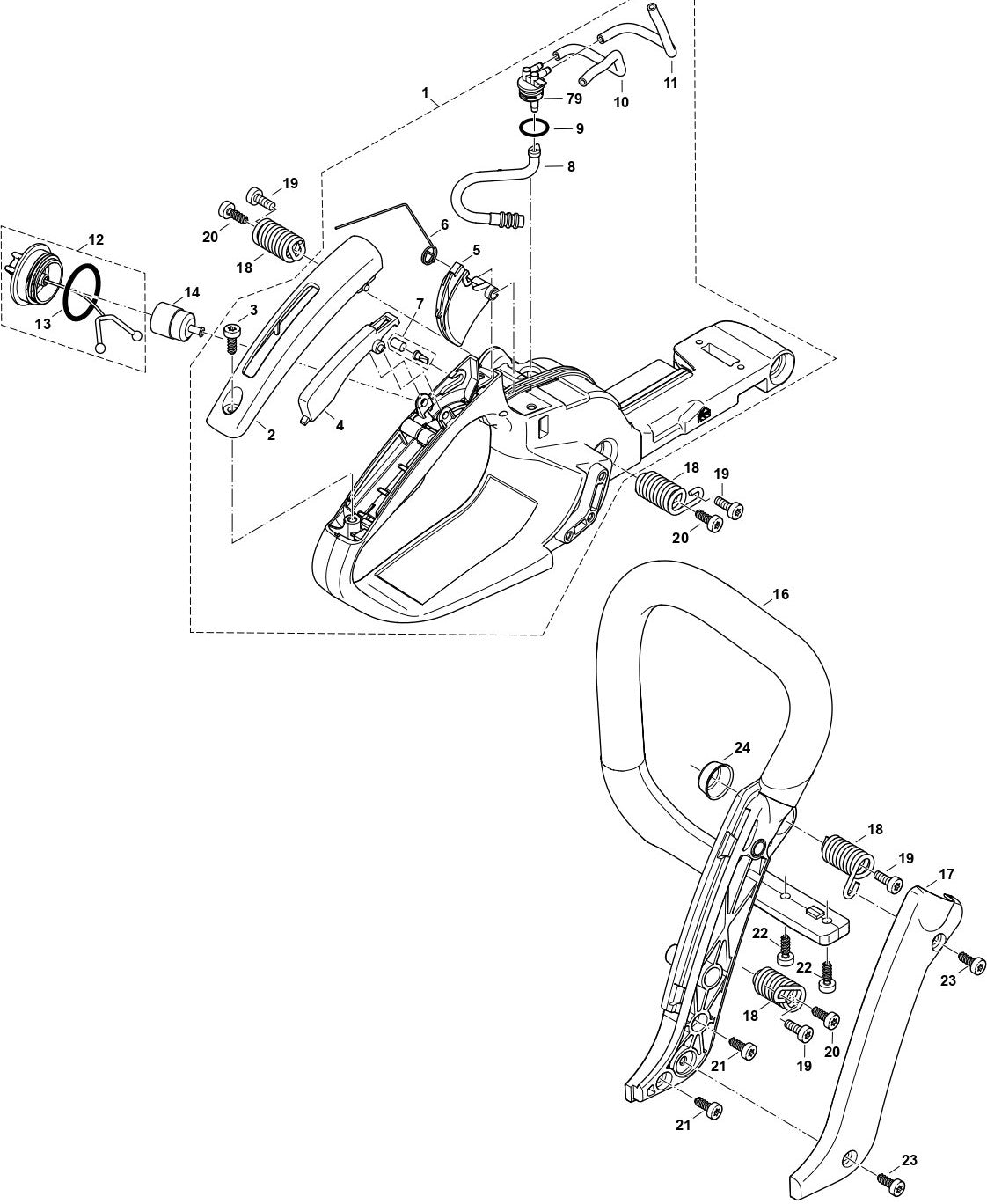 Tank, Handle Assembly Parts For EA4300F40B, EA4300FR Gas Chain Saw Parts by Makita
