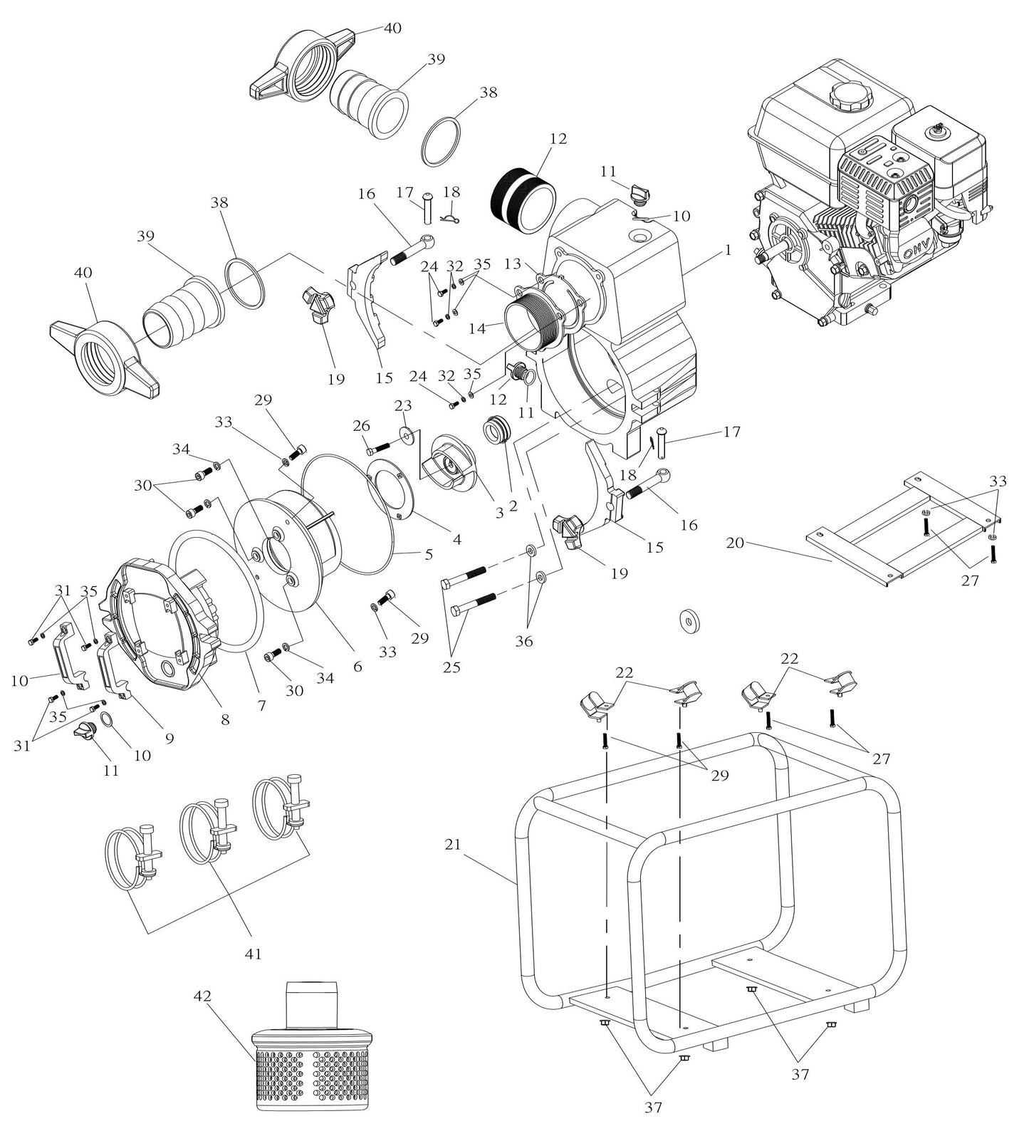 BE TP-3015RM 3" Trash Transfer Pump Assembly Parts by BE Power Equipment
