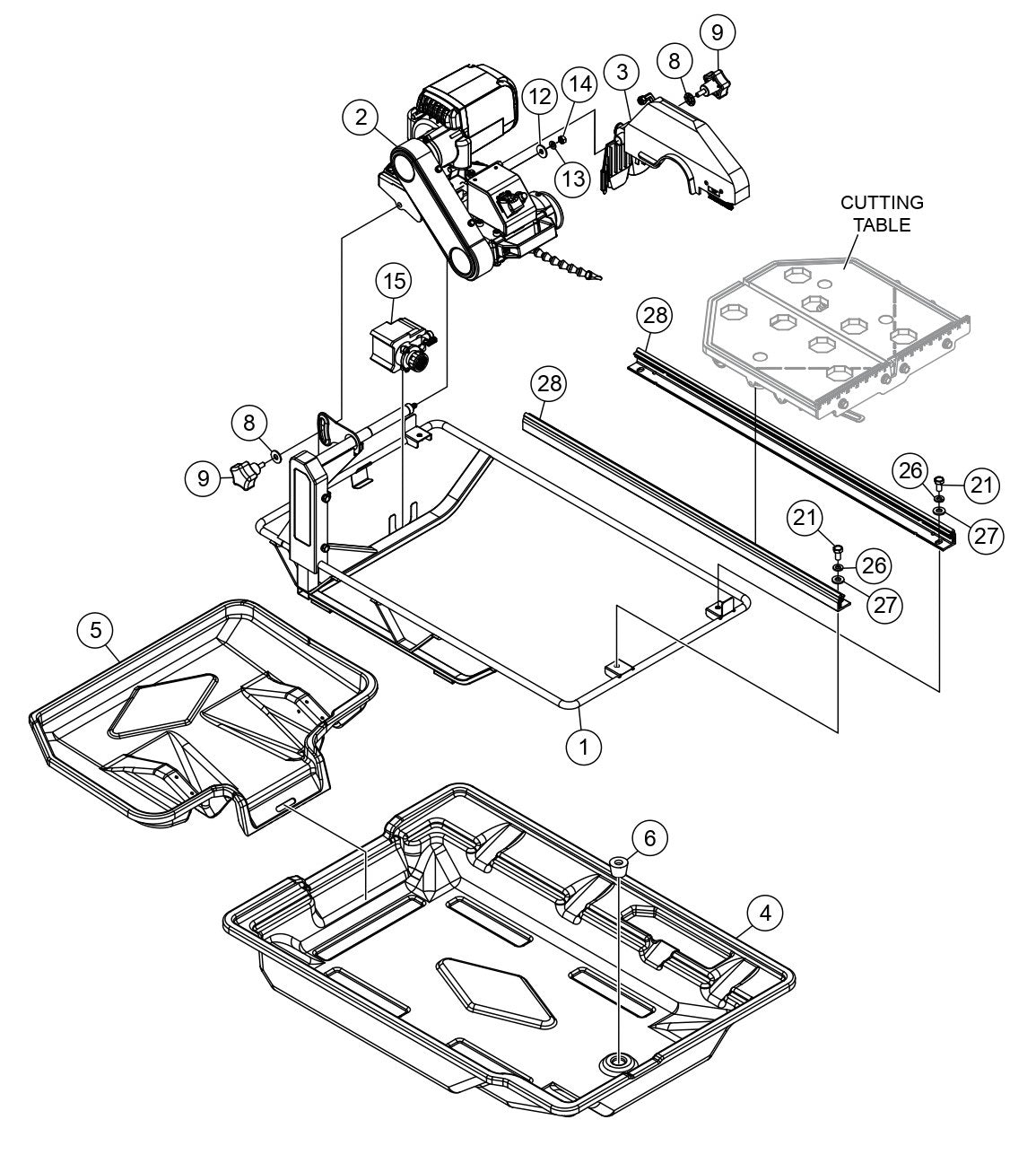 TP24 Tile Saw (Electric Motor) - Main Saw Assembly Parts