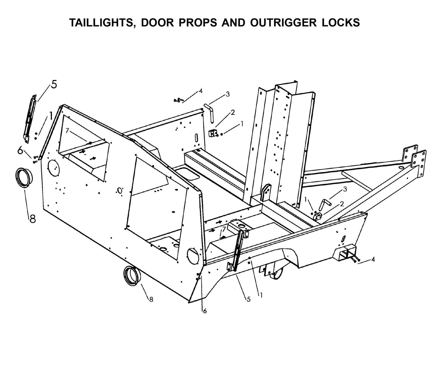 Maxi-Lite Laydown 15-20KW-Taillights,Door Props and Outrigger Locks Parts By Allmand