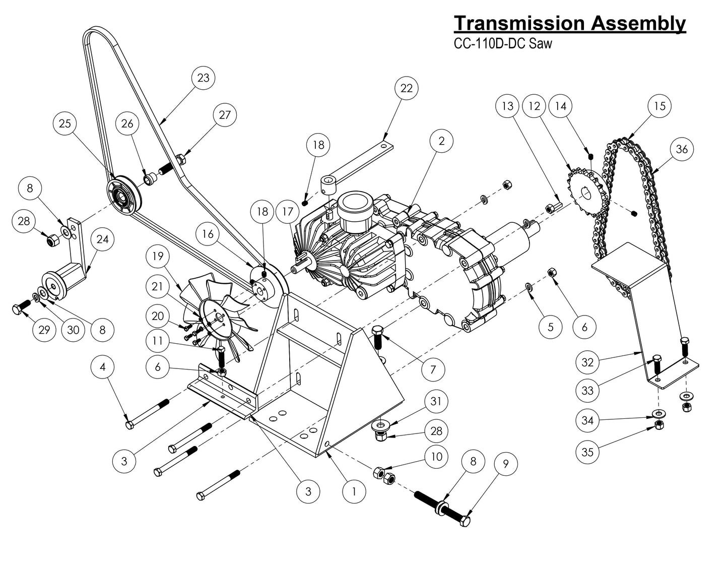 CC-110D-DC Saw Transmission Assembly Parts