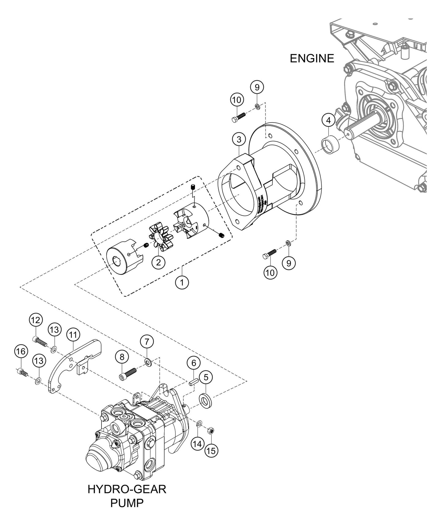 WBH-21EF Hydro-Gear Pump And Coupling Assembly Parts by Multiquip Whiteman