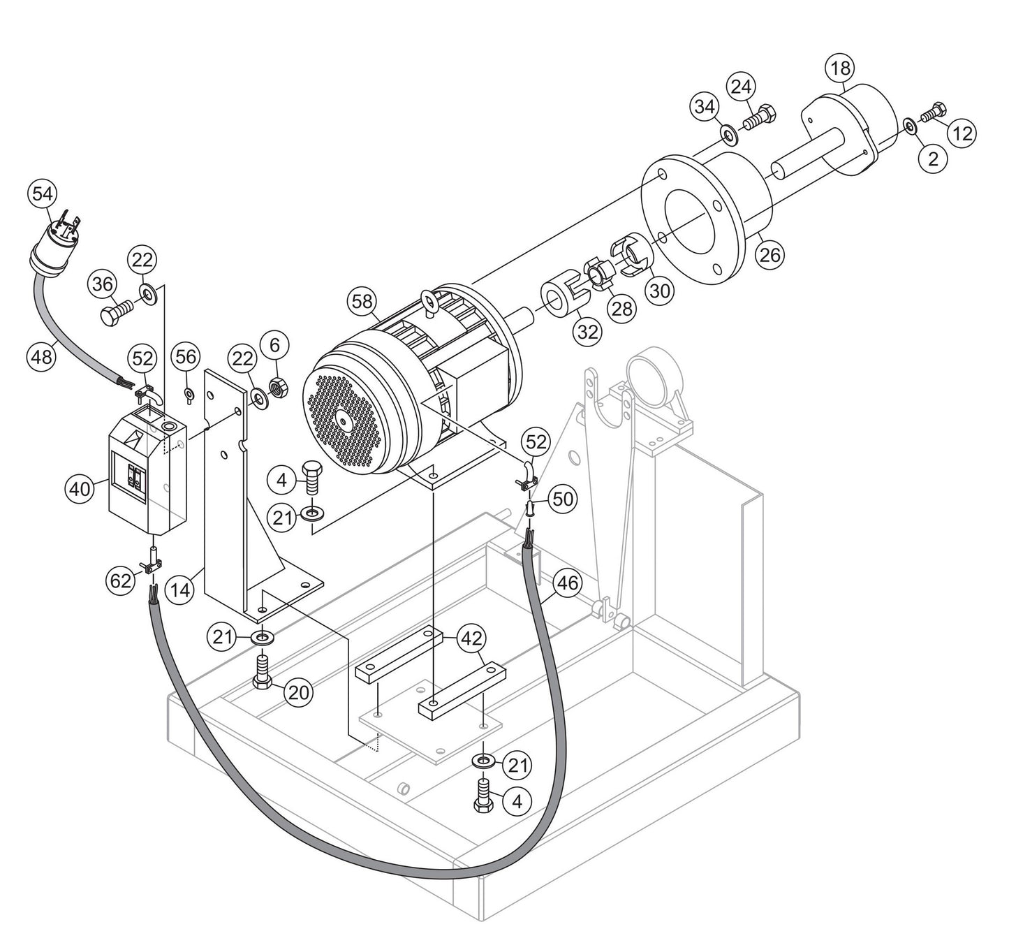 Single Phase, 5 HP Electric Motor Assembly Parts- WM120PH, WM120SH Hydraulic Plaster/ Mortar Mixers