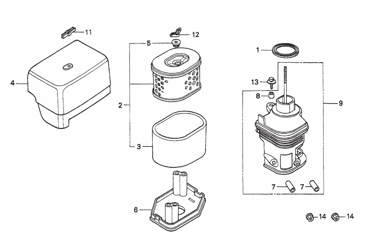 Air Cleaner Assembly Parts- WM120PH, WM120SH Honda GX390K1QA2/GX390U1QA2