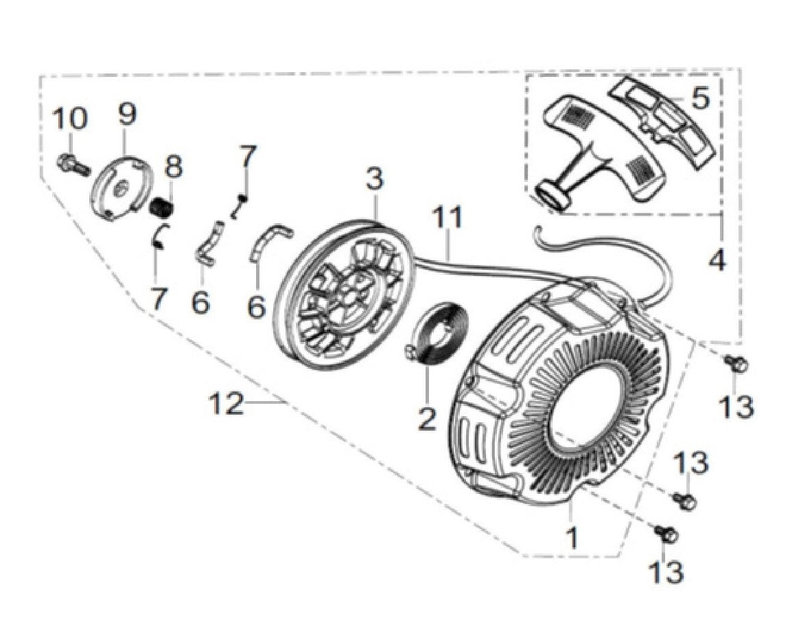 BE WP-1020R 1" Water Pump Engine Recoil Assembly Parts by BE Power Equipment